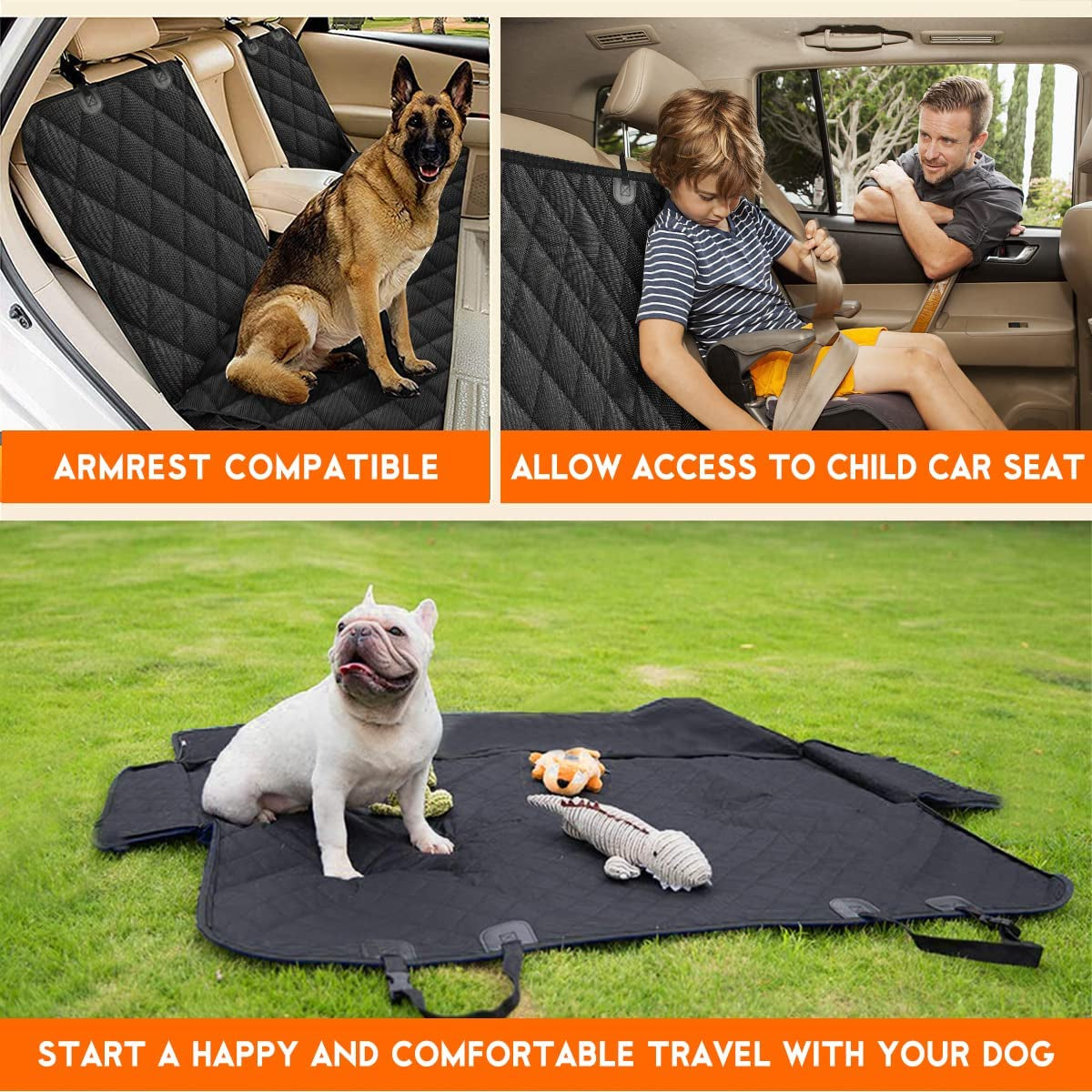 Ultimate Dog Car Seat Cover - Waterproof, Non-Slip Protection for Your Back Seat - Fits Most Cars, Trucks & SUVs - Black