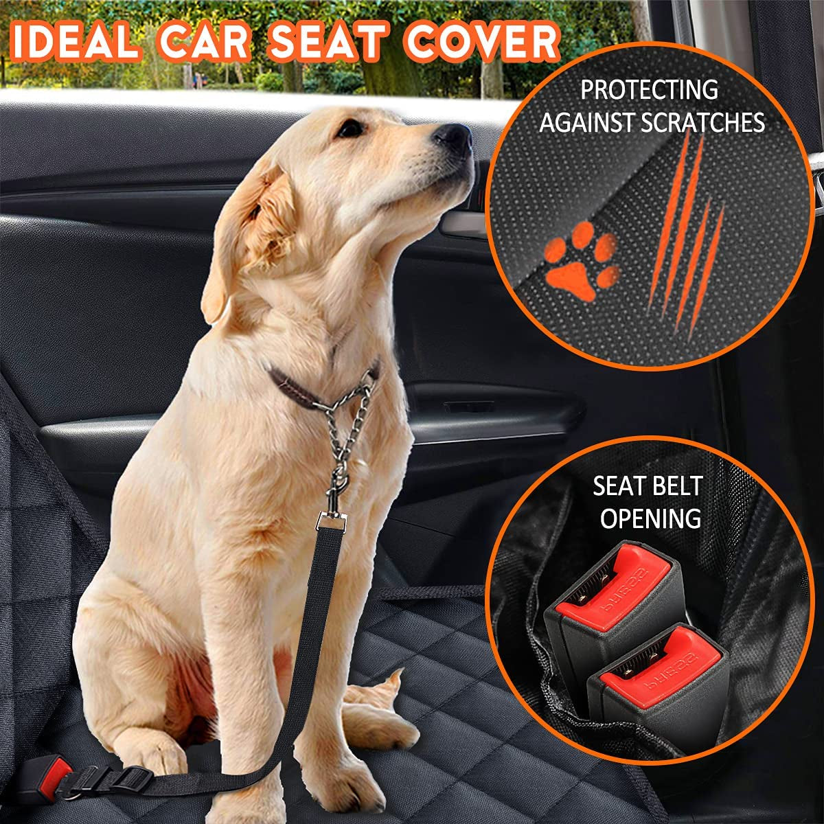Ultimate Dog Car Seat Cover - Waterproof, Non-Slip Protection for Your Back Seat - Fits Most Cars, Trucks & SUVs - Black
