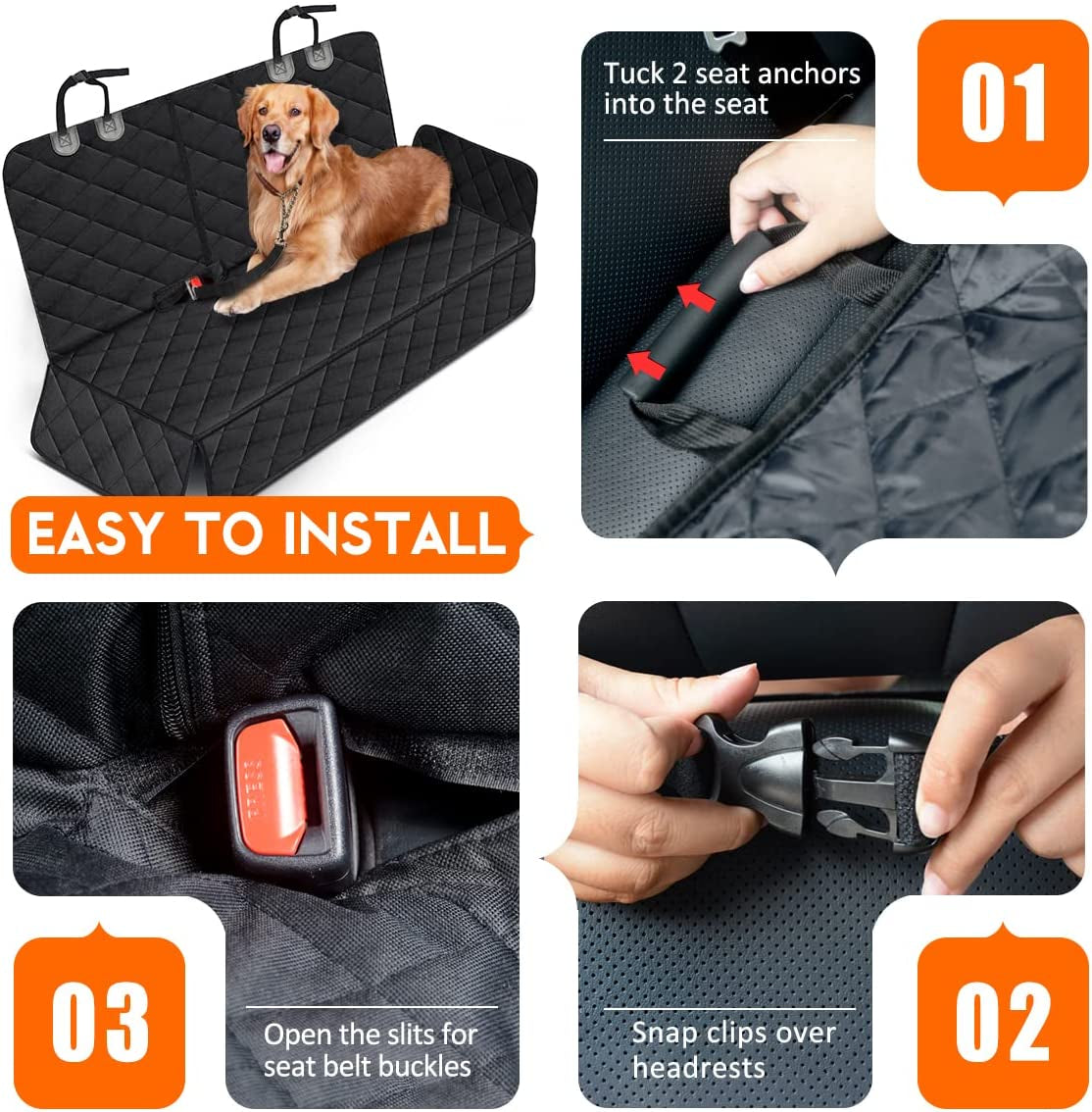 Ultimate Dog Car Seat Cover - Waterproof, Non-Slip Protection for Your Back Seat - Fits Most Cars, Trucks & SUVs - Black